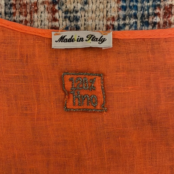 120% Lino Orange Linen Eyelet Detail Blouse SZ 40/US XS EUC - Picture 6 of 8